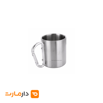 لیوان استیل تاشو دوجداره دسته دار کارابین دار مناسب سرو وگرم کوهنوردی و سفری و کمپنیگ