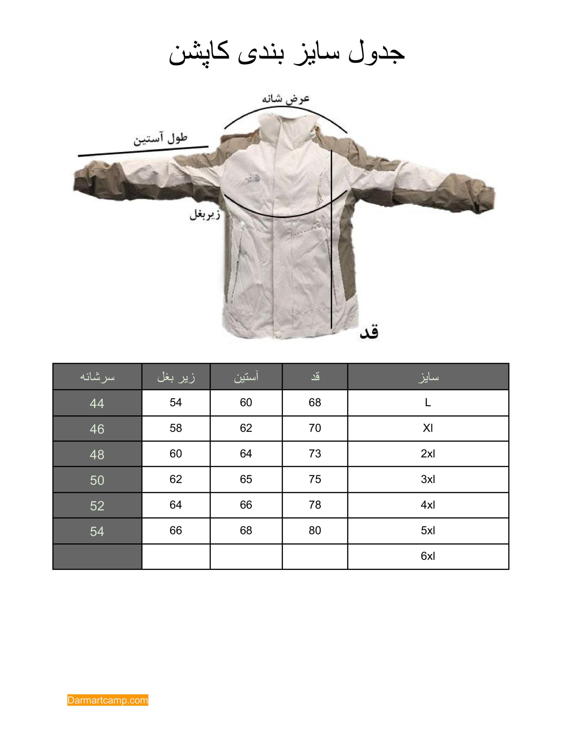 کاپشن گورتکس دوپوش ضد آب نورث فیس مردانه مدل GORE-TEX 21 دول-سایز-بندی-کاپشن-دارمارت-کمپ