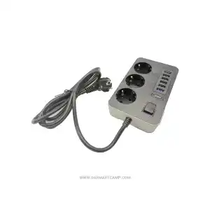 چندراهی برق و شارژر اندول مدل Q-PC6 با توان ۳۰۰۰ وات، ۳ پریز سوکو و ۶ پورت USB