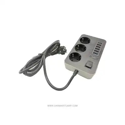 چندراهی برق و شارژر اندول مدل Q-PC6 با توان ۳۰۰۰ وات، ۳ پریز سوکو و ۶ پورت USB