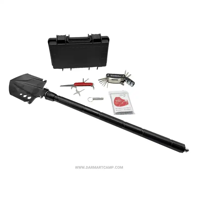 بیلچه چندکاره تاکتیکی مدل Survival Kit به همراه کیف ضدضربه و پتوی نجات 2 بیلچه چندکاره تاکتیکی مدل Survival Kit به همراه کیف ضدضربه و پتوی نجات
