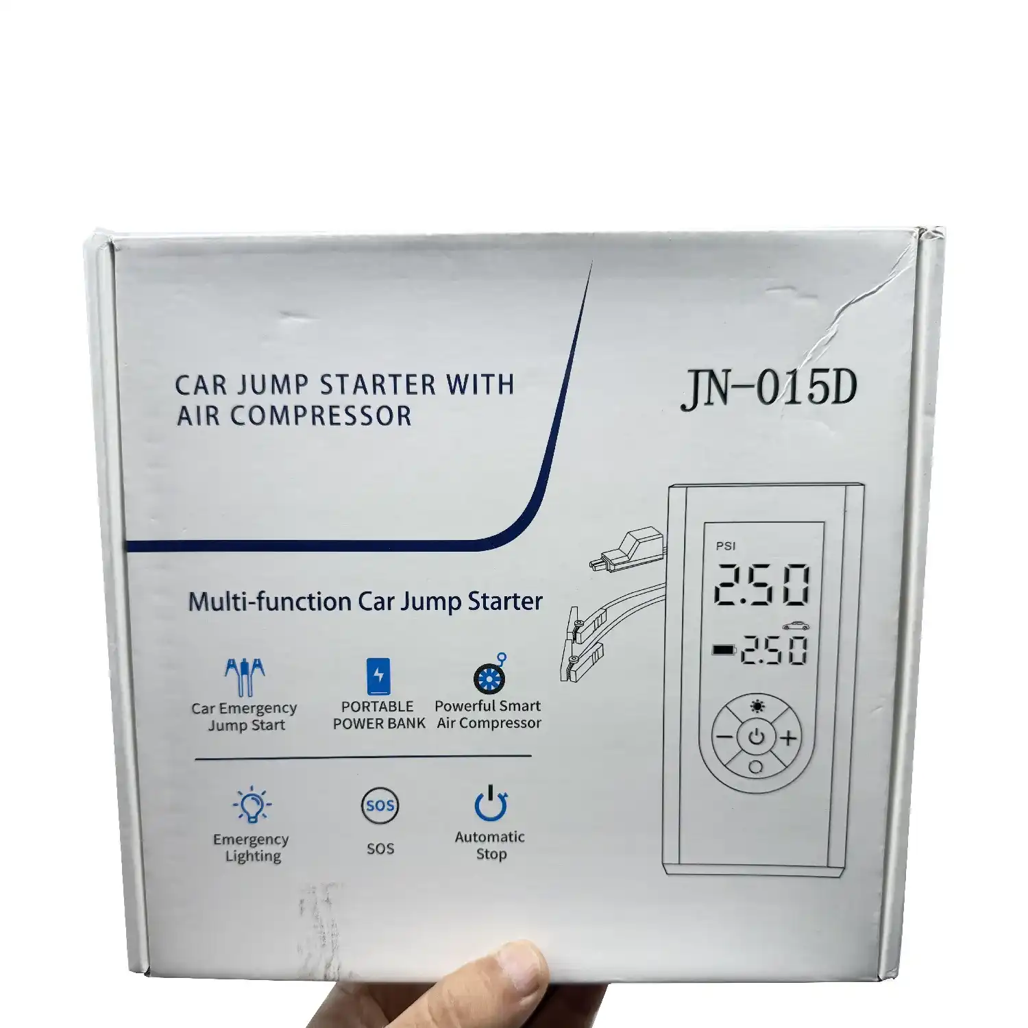 جامپاستارتر و کمپرسور هوای چندمنظوره خودرو مدل JN-015D (نمایشگر دیجیتال، پاوربانک، نور اضطراری، توقف خودکار) 3 جامپاستارتر و کمپرسور هوای چندمنظوره خودرو مدل JN-015D (نمایشگر دیجیتال، پاوربانک، نور اضطراری، توقف خودکار)