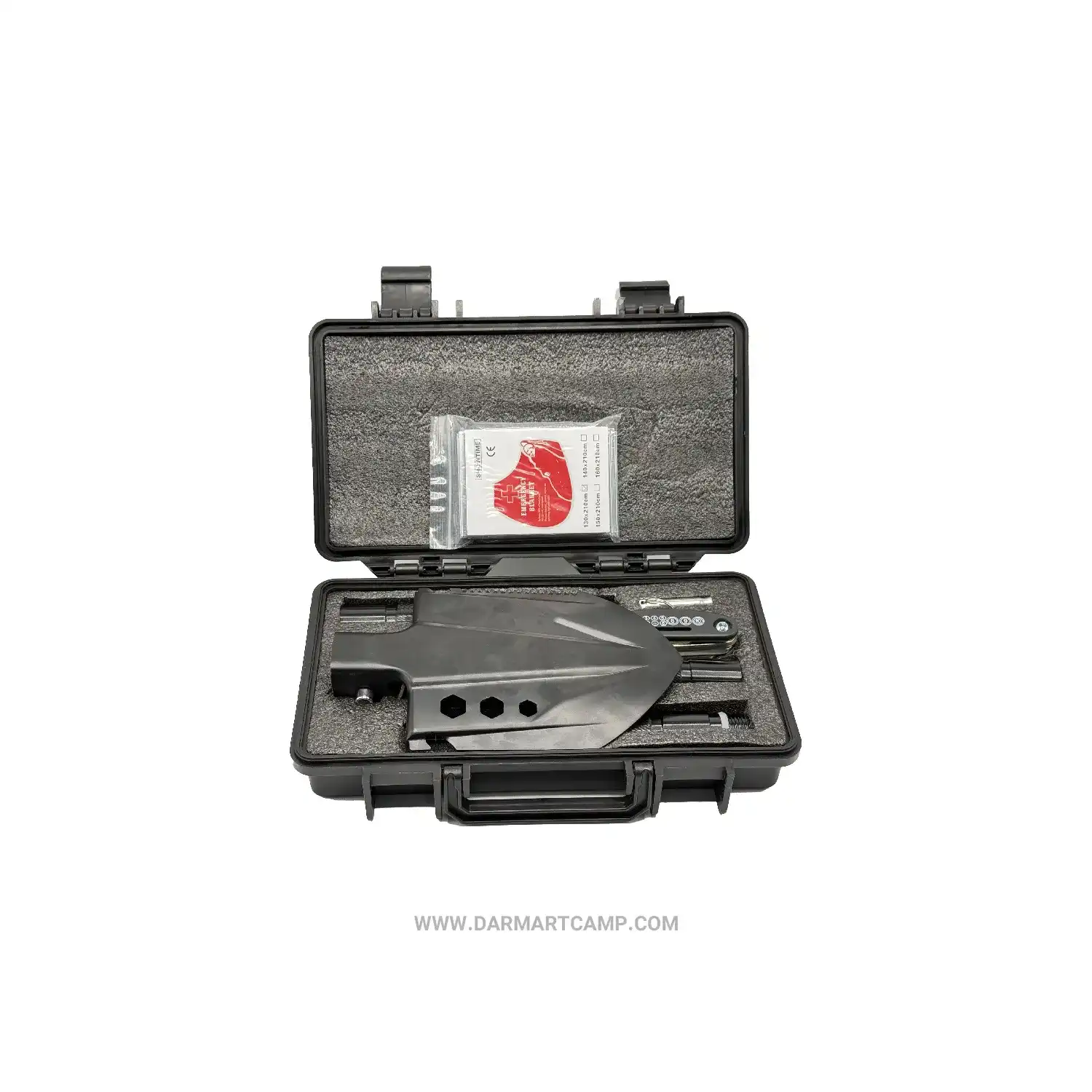 بیلچه چندکاره تاکتیکی مدل Survival Kit به همراه کیف ضدضربه و پتوی نجات 3 بیلچه چندکاره تاکتیکی مدل Survival Kit به همراه کیف ضدضربه و پتوی نجات