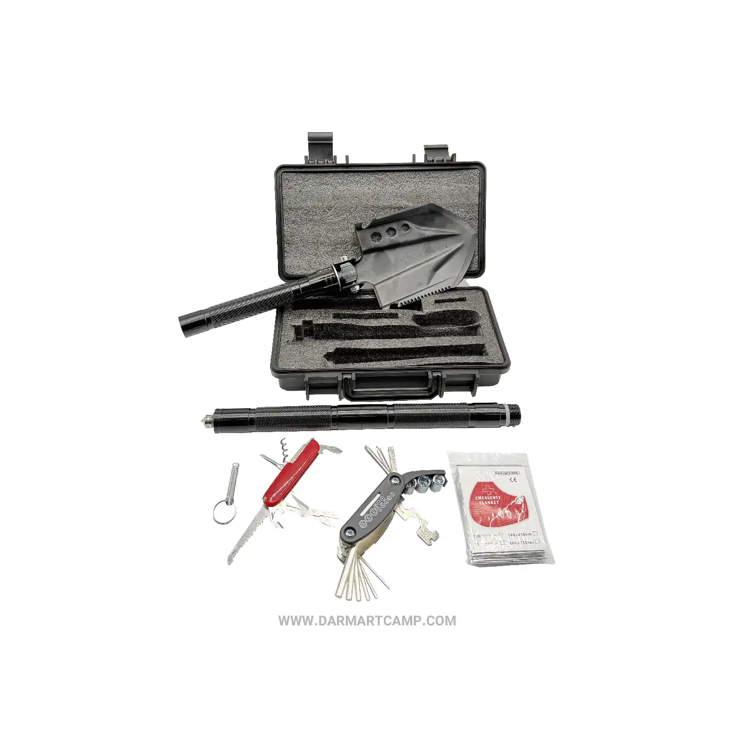 بیلچه چندکاره تاکتیکی مدل Survival Kit به همراه کیف ضدضربه و پتوی نجات 4 بیلچه چندکاره تاکتیکی مدل Survival Kit به همراه کیف ضدضربه و پتوی نجات