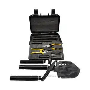 بیلچه چندکاره تاکتیکی مدل Survival Pro Kit به همراه چراغ‌قوه، چاقو ، ابزار دستی و کیف ضدضربه