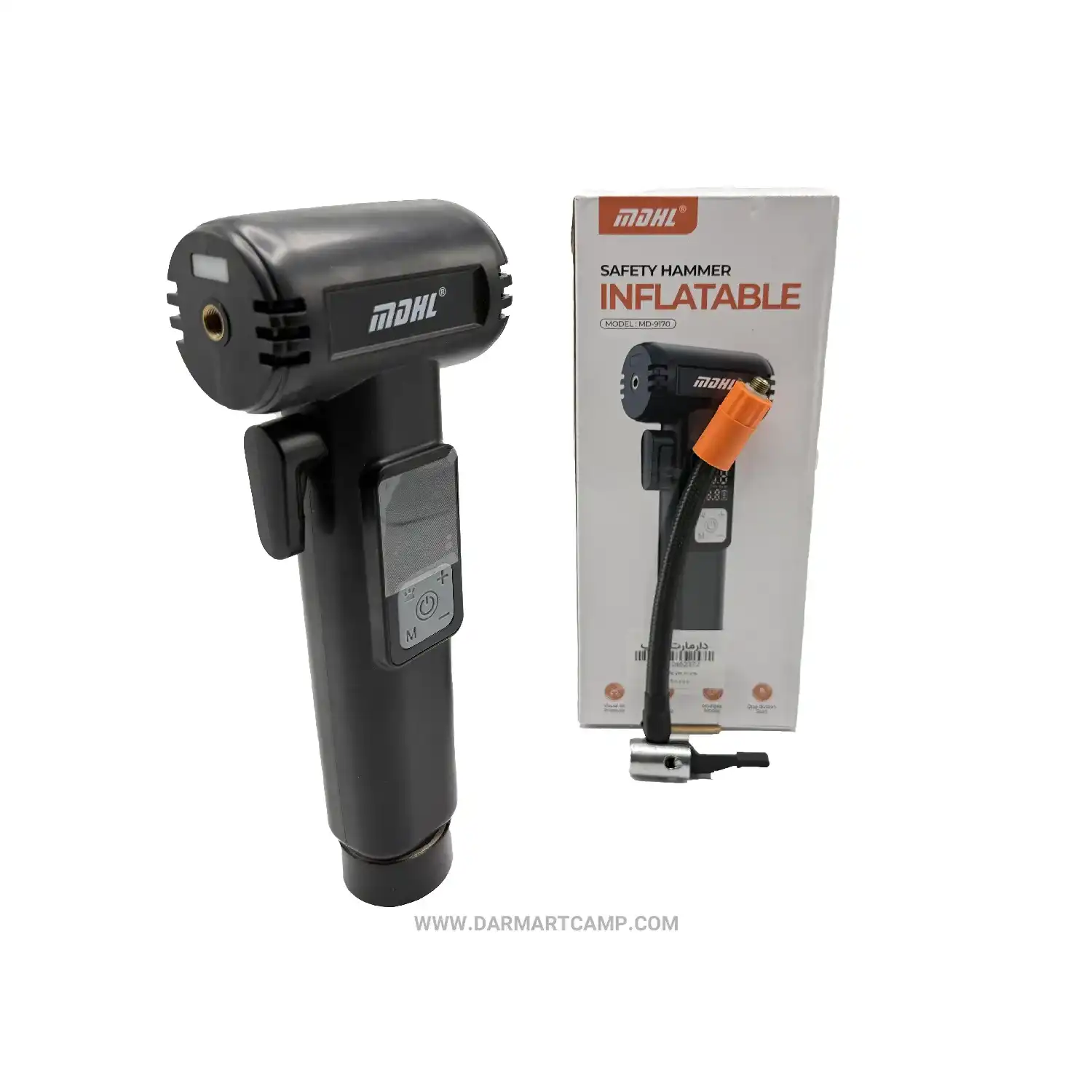 پمپ باد چندمنظوره MDHL MD-9170 Safety Hammer Inflator با چکش اضطراری، کاتر کمری، نمایشگر دیجیتال و پاوربانک 4 پمپ باد چندمنظوره MDHL MD-9170 Safety Hammer Inflator با چکش اضطراری، کاتر کمری، نمایشگر دیجیتال و پاوربانک