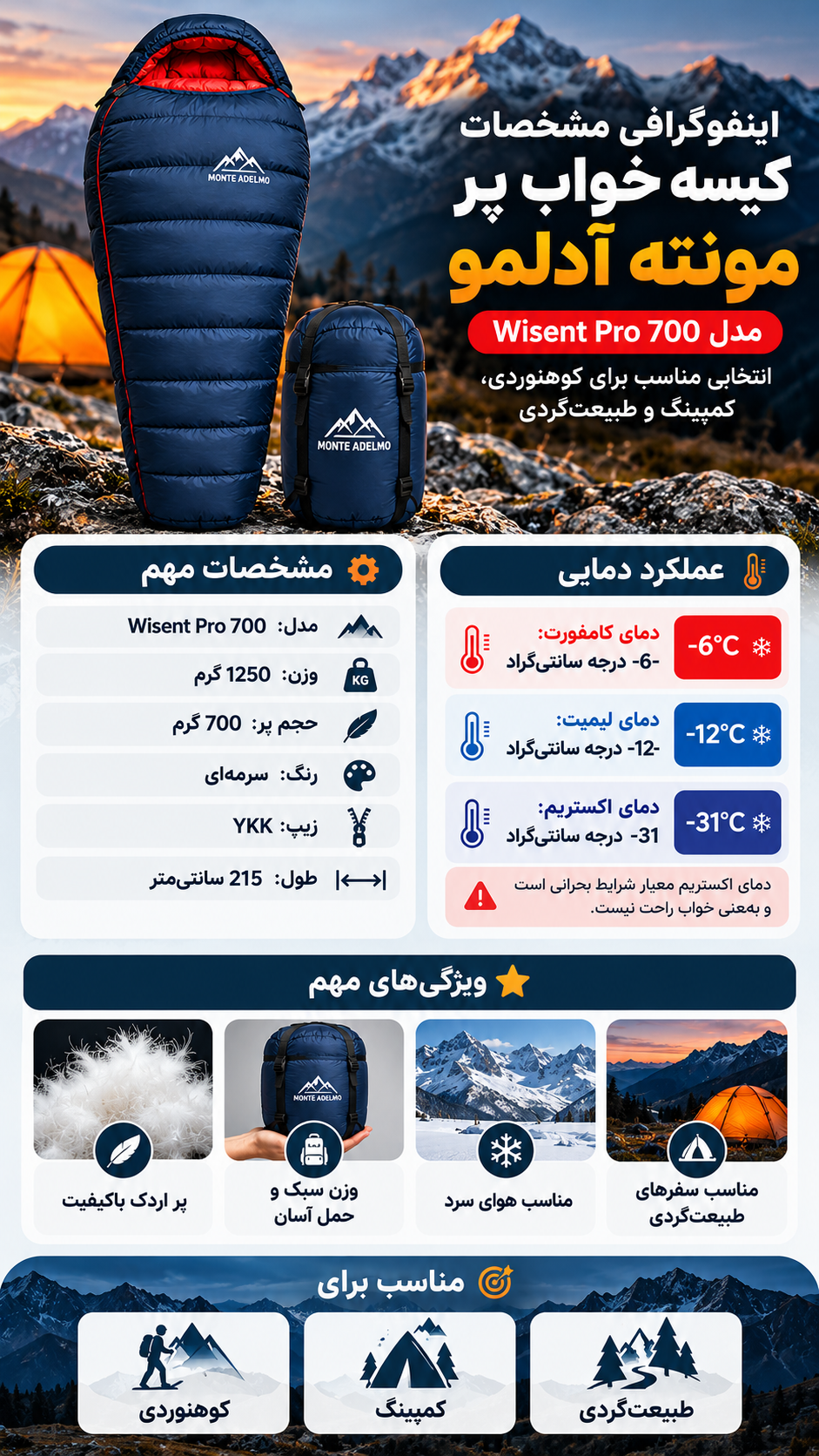 کیسه خواب پر برند مونته آدلمو مدل pro_700 18 کیسه خواب مونته آدلمو Wisent Pro 700