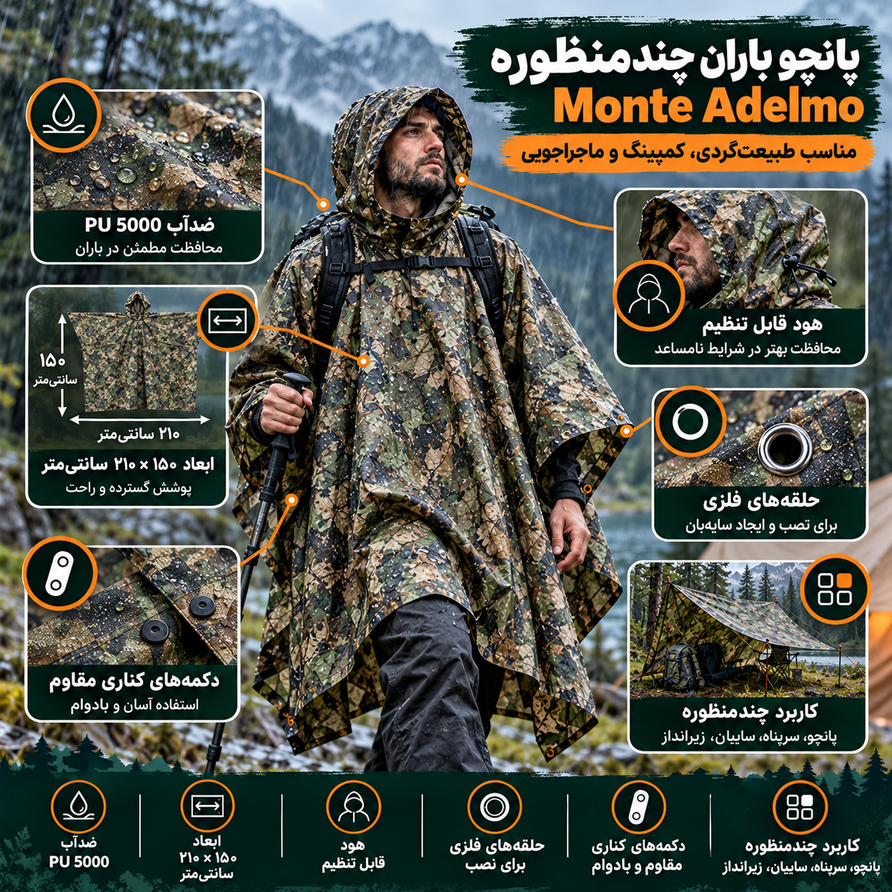 پانچو باران چندمنظوره Monte Adelmo 14 پانچو باران چندمنظوره Monte Adelmo