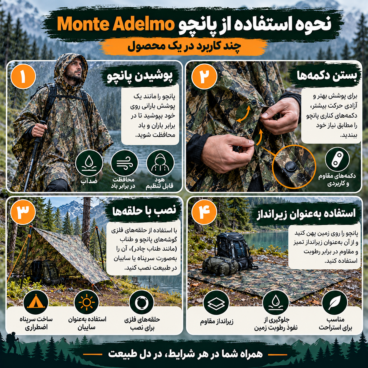 پانچو باران چندمنظوره Monte Adelmo 12 پانچو باران چندمنظوره Monte Adelmo